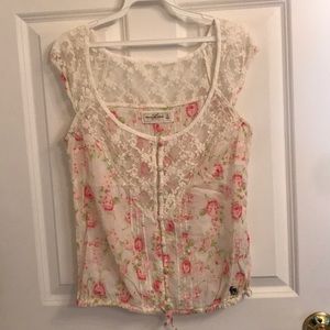 White, rose, and lace blouse